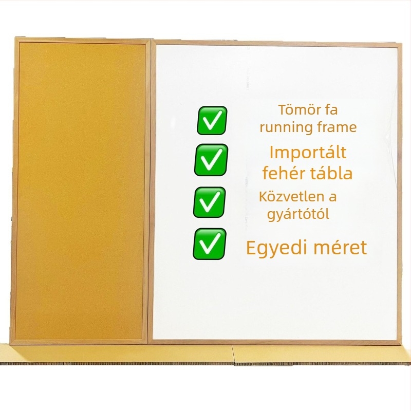 Emailezett tábla fa kerettel és parafával gyerekek írására és graffitivel, osztályterem falidekoráció