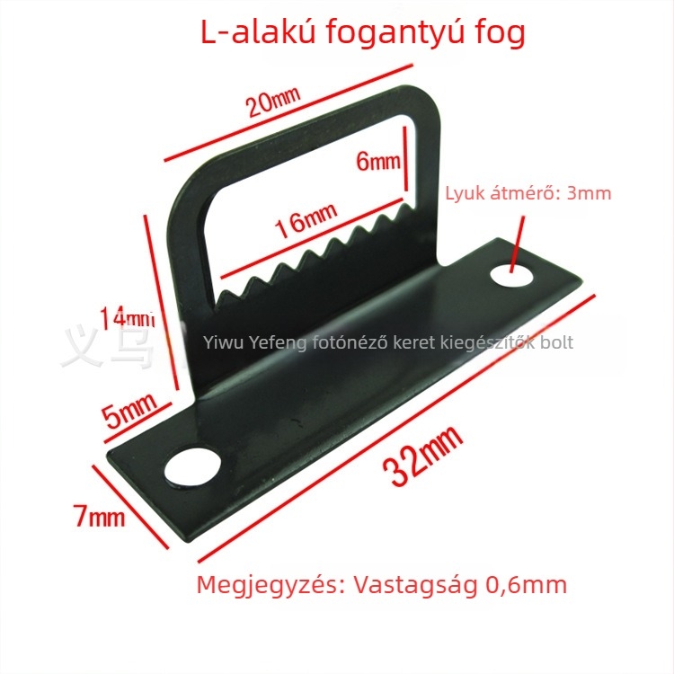 Fényképkeret akasztó, L alakú recés kampó, fém, sztancolt, márka YF