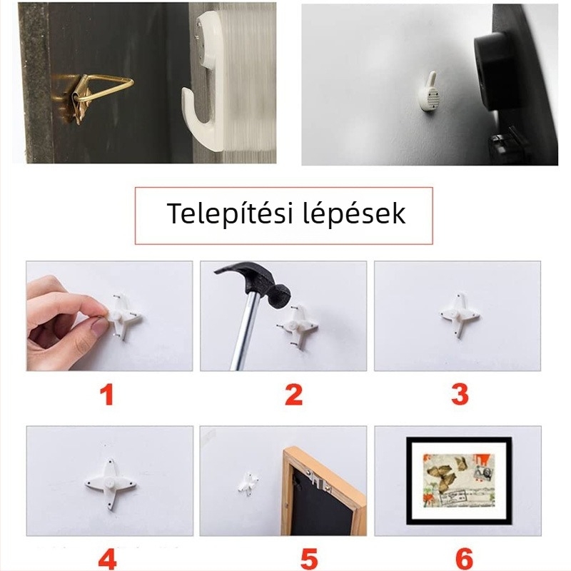 43 darabos láthatatlan falikampó készlet — műanyagból, kézzel készített, keretek és képekhez