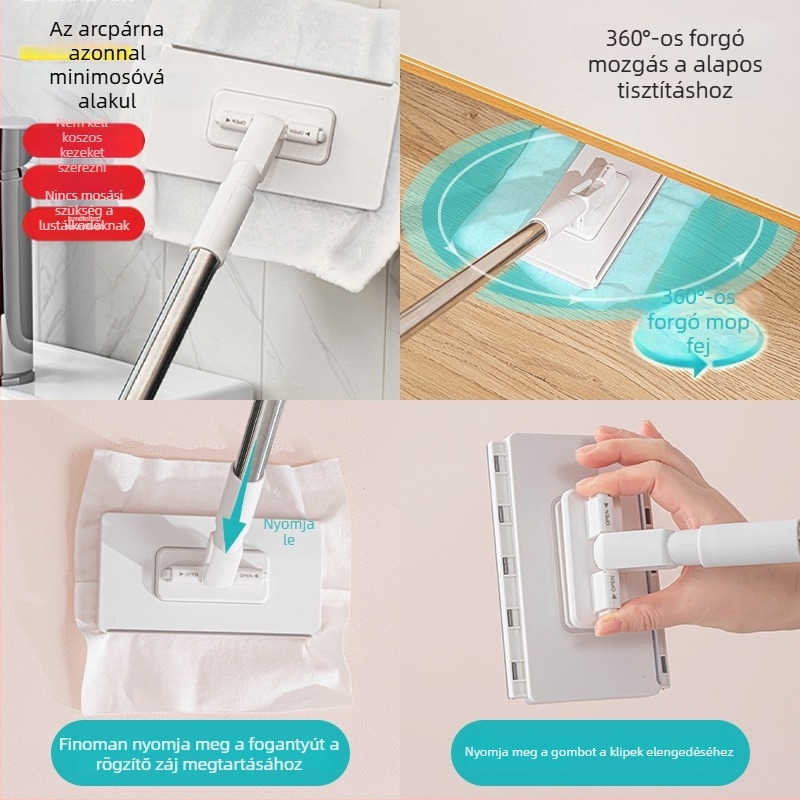 Lapos mop padlóra mikroszálas kendővel, műanyag nyéllel, teherbírás 10 kg, 90–100% szárítási arány, egyirányú meghajtás