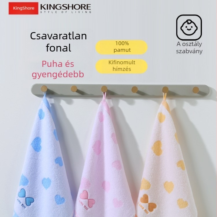 Gyerekeknek szóló kéztörlő | 100% pamut | csavarodásmentes fonal | súly 50 g alatt | nedvességelnyelés 0–5 s