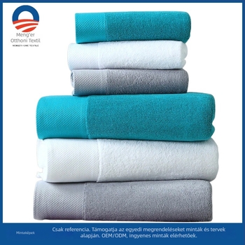 Pamut hotel törölköző, 100% pamut, 200 g/m²+, 16s szál, hímzés, jacquard, sima szövés