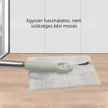 Flat mop egyszer használatos arctörlő kendőkkel, rozsdamentes acél rúd, víz kinyomásának módja a deszkán, rúdszár típusa: hagyományos rúd + műanyag lemez