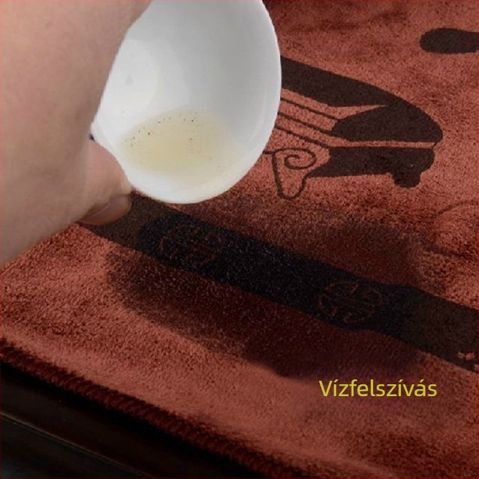 Mikroszálas teás törölköző teaházhoz, 80% poliészter, 20% poliamid, 45 g/m², logóval nyomtatva, vízfelvétel 26–30 s