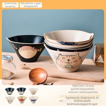 Porcelán tál nudlihoz, japán stílusú kétfülű, szabálytalan forma, alglazúros felület, mikrózható