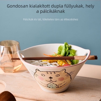 Porcelán tál nudlihoz, japán stílusú kétfülű, szabálytalan forma, alglazúros felület, mikrózható