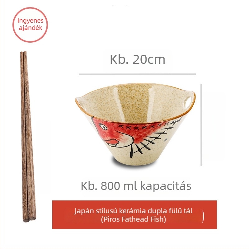 Porcelán tál nudlihoz, japán stílusú kétfülű, szabálytalan forma, alglazúros felület, mikrózható