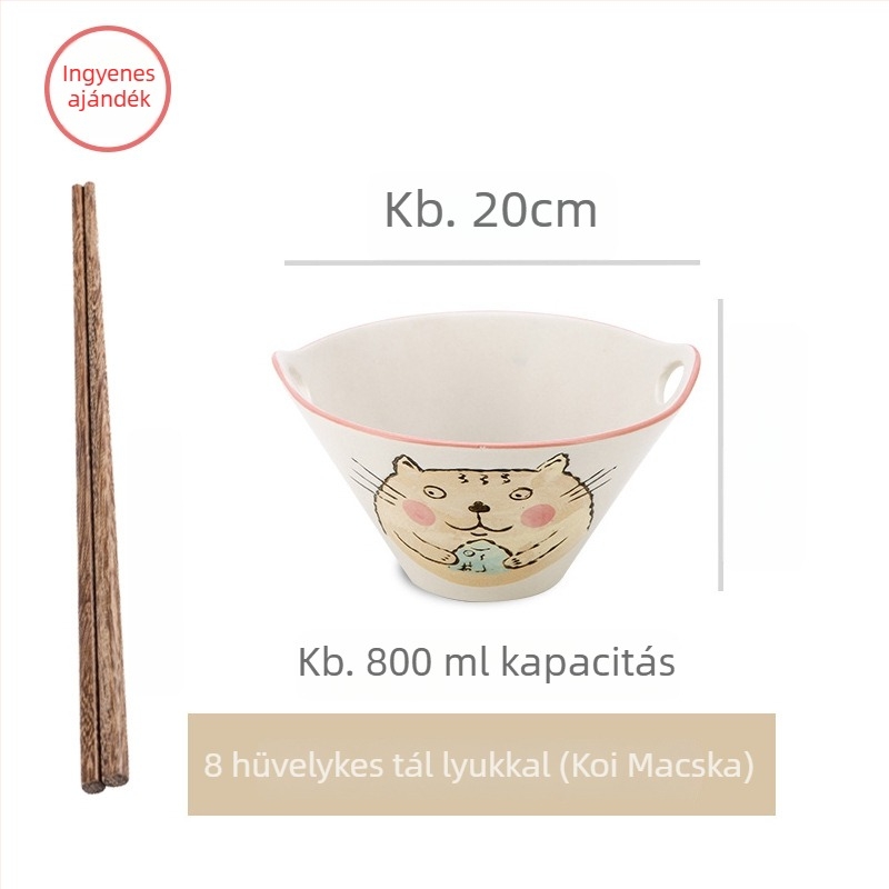 Porcelán tál nudlihoz, japán stílusú kétfülű, szabálytalan forma, alglazúros felület, mikrózható