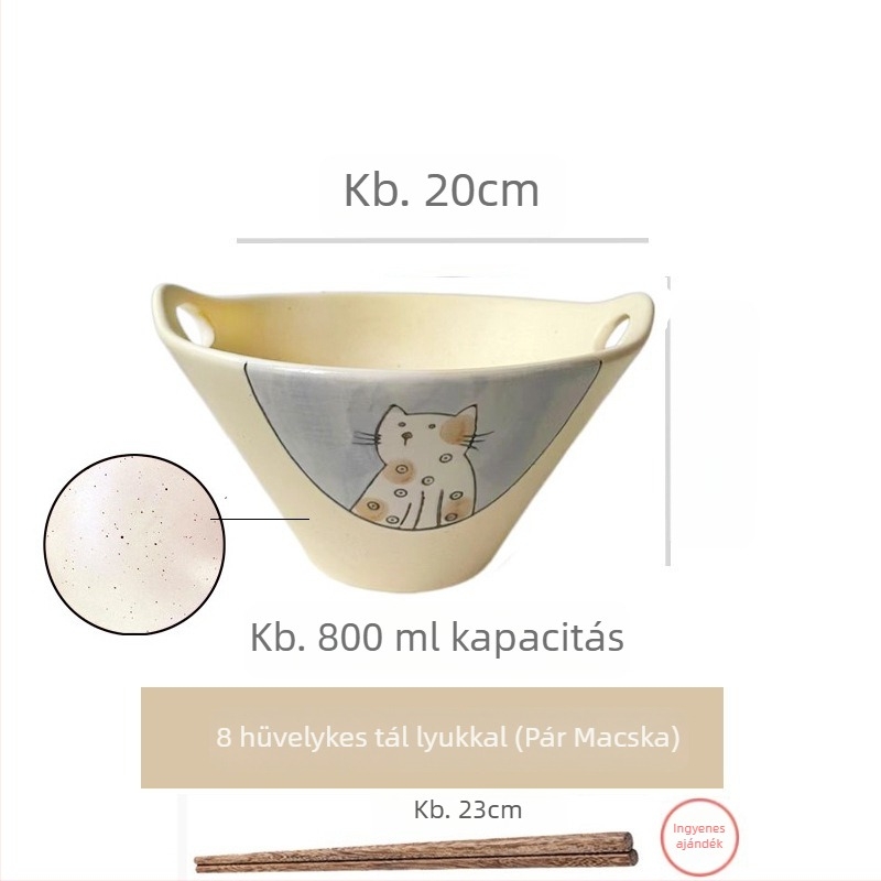 Porcelán tál nudlihoz, japán stílusú kétfülű, szabálytalan forma, alglazúros felület, mikrózható
