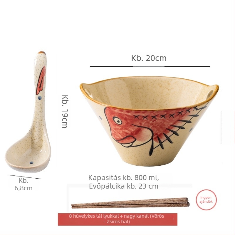 Porcelán tál nudlihoz, japán stílusú kétfülű, szabálytalan forma, alglazúros felület, mikrózható