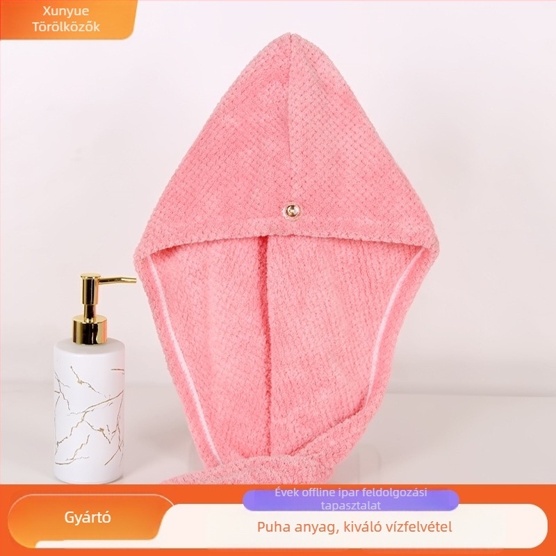 Hajszárításhoz való sapka korall fleece-ből, nedvszívó, gyors száradás, puha és légáteresztő, tömege több mint 200 g