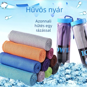 Hűsítő sporttörölköző – poliészter, szegélyezés, magfonal, 50 g, vízfelvétel 0–5 s