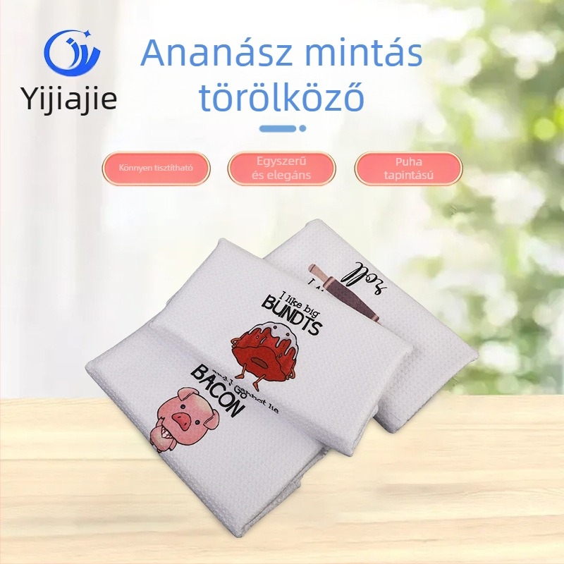 Mikroszálas waffle mintás teafogó törlő, ananász mintával, digitális nyomtatás