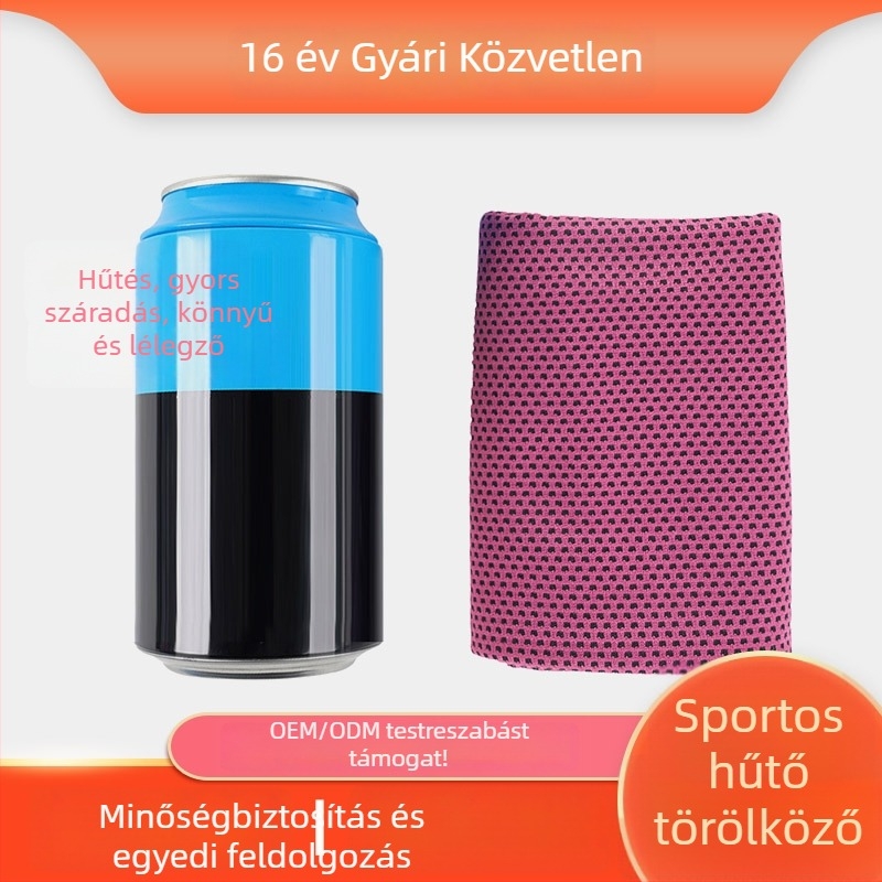 Sporttörölköző – Poliészter, 150d szál, nemcsavarodó, 160 g, vízfelvétel 0–5 s, fő összetevők: nylon 55%.