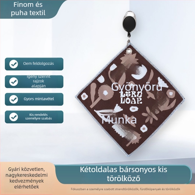 Golf törölköző logónyomattal, testreszabható, nyújtható kampó, kétoldalas velúr, mikroszálas, 200 g
