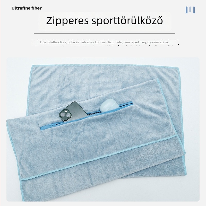 Sporttörölköző cipzáros zsebbel, mikroszálas, gyorsan száradó, nedvességfelszívás 0-5 s, súly 400 g