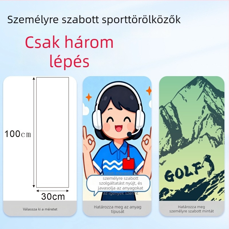 Mikroszálas sporttörölköző személyre szabott logóval, 430gsm, hímzés, hajtás és nyomtatás