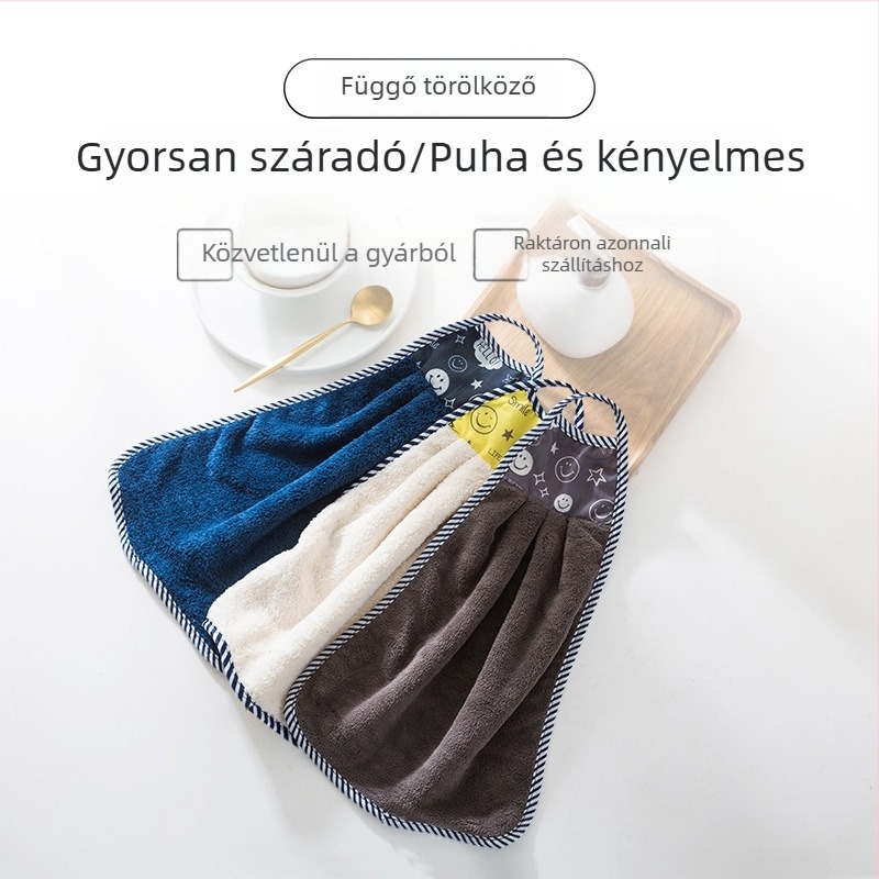 Nagy méretű korall velúr kéztörlő függő dizájnnal, magas nedvszívó képesség, puha egyszínű mikroszálas anyag