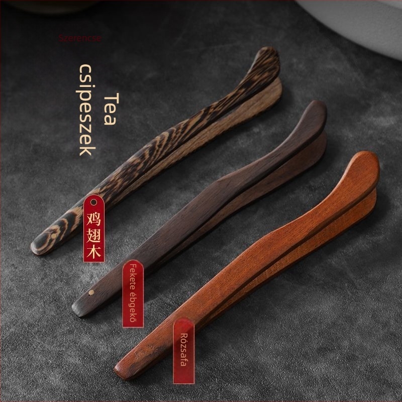 Tea kiegészítő készlet — Ebony tömörfa teklipsz, teáscsésze clip, csúszásmentes csipesz, teáskanál (Anyag: Ebony; Tartalmazza: clip, teáscsésze clip, csipesz, kanál; Bevezetés: 2025 tavasz)