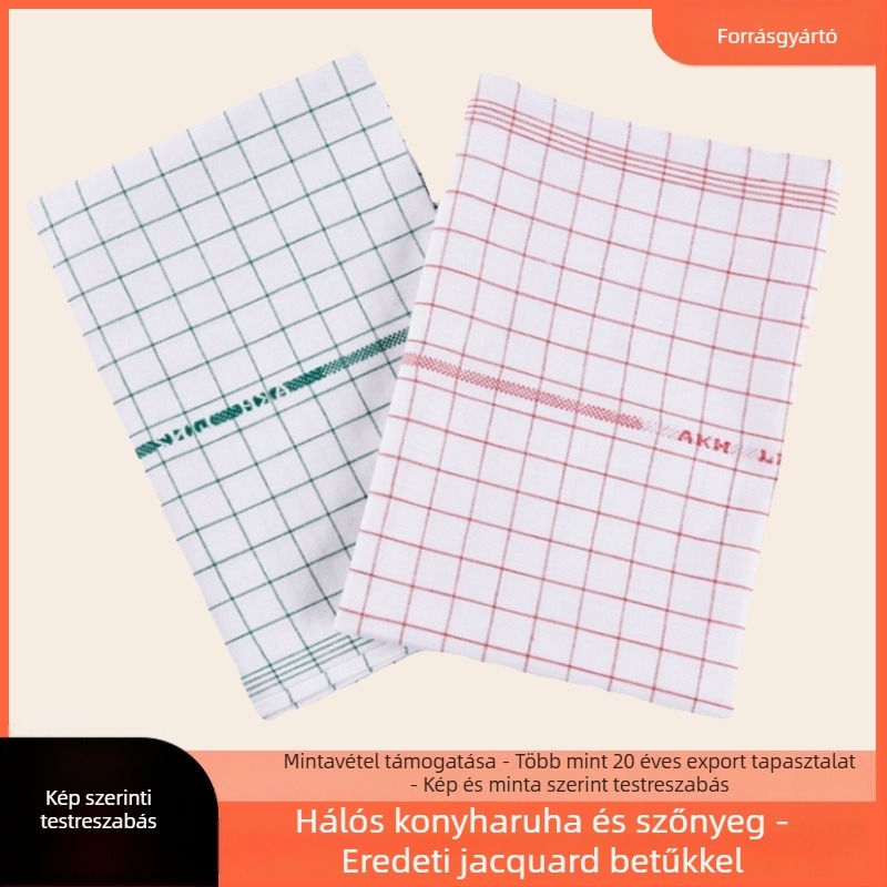 Pamut konyhai törlőkendő kockás mintával, jacquard és sík szövés, 100 g, logóval testre szabható