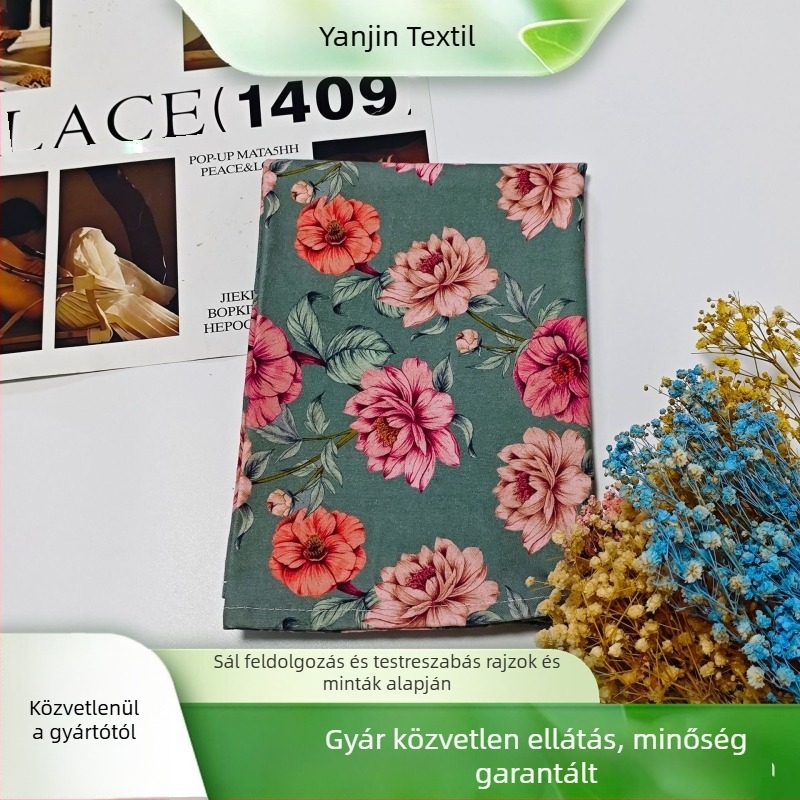 Virágmintás konyhai törlőkendő, pamut, twill szövés, nyomtatott, dekoratív