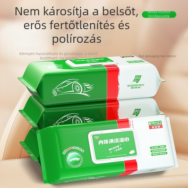 Autó belső tisztító törlőkendők, megnövelt méretűek és vastagabbak, foltok eltávolítására és bőrápolásra, egyszer használatos törlőkendők az autó belső teréhez
