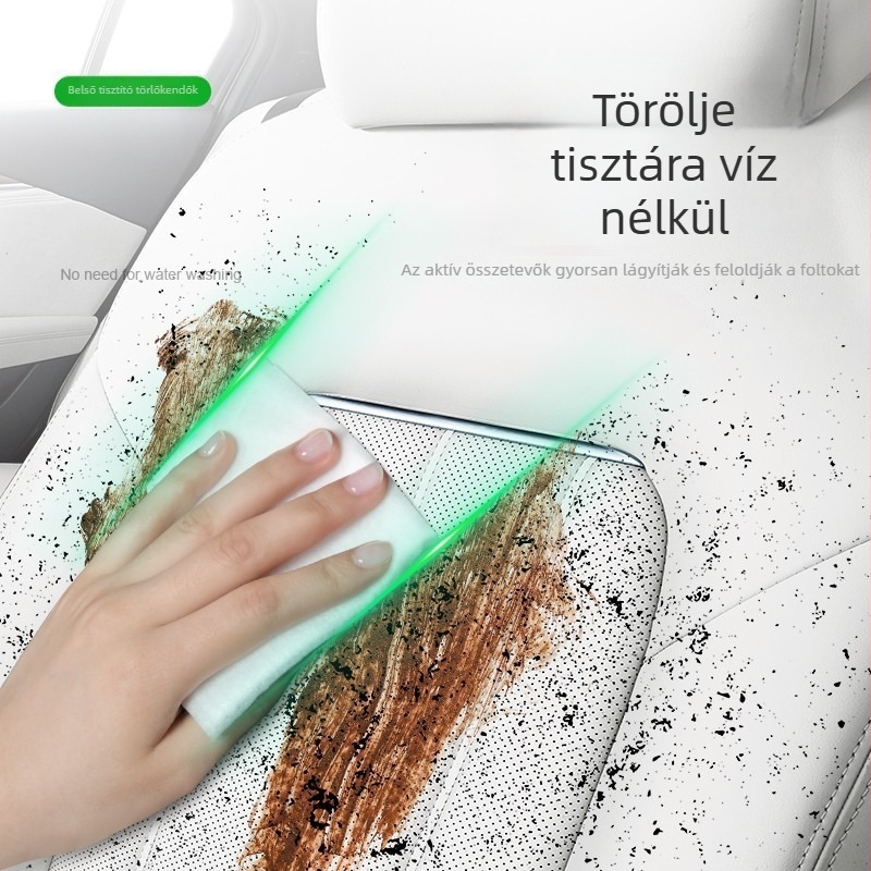 Autó belső tisztító törlőkendők, megnövelt méretűek és vastagabbak, foltok eltávolítására és bőrápolásra, egyszer használatos törlőkendők az autó belső teréhez