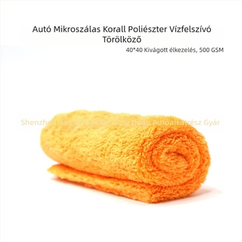Korall flockos autóápoló törölköző – vízgyűjtés, viaszfelhordás, belső befejezés, 500 GSM mikroszálas
