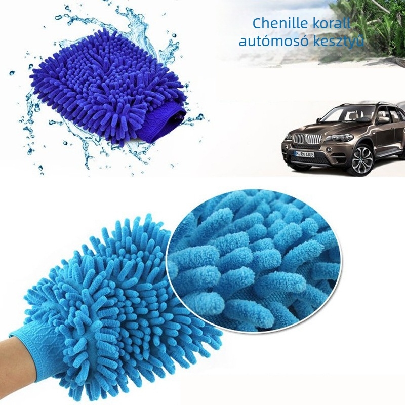 Autómosó kesztyűk, megfordítható Chenille, kétoldalas plüss, készlet (Anyag: Chenille; Jellemző: megfordítható; Típus: autómosó kesztyű)