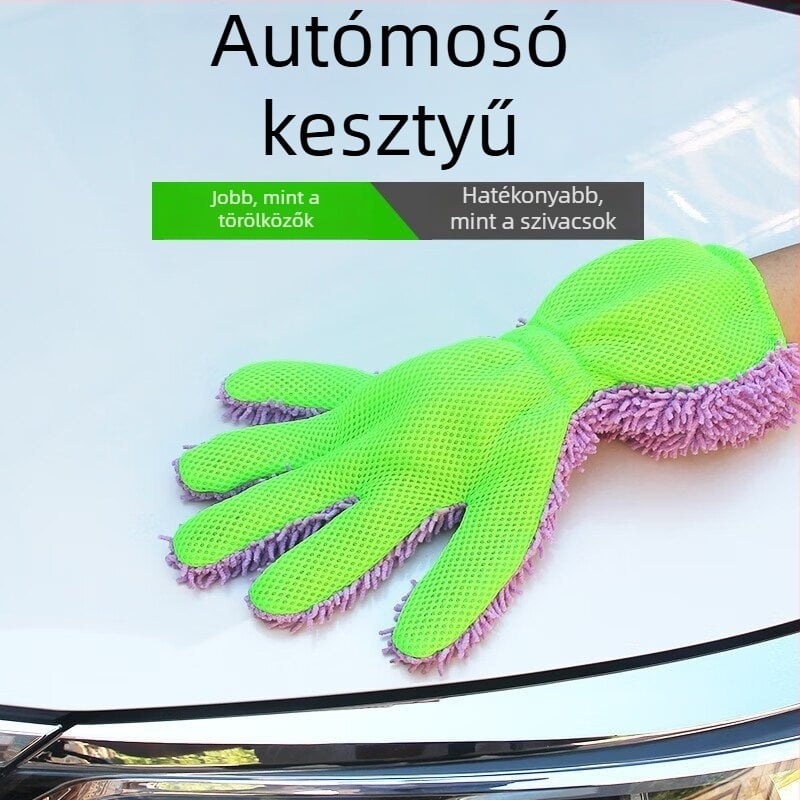 Ötujjas Chenille plüss autómosó kesztyű, vastag plüss, kíméletes a fényezéshez, kerékagyak tisztítására.