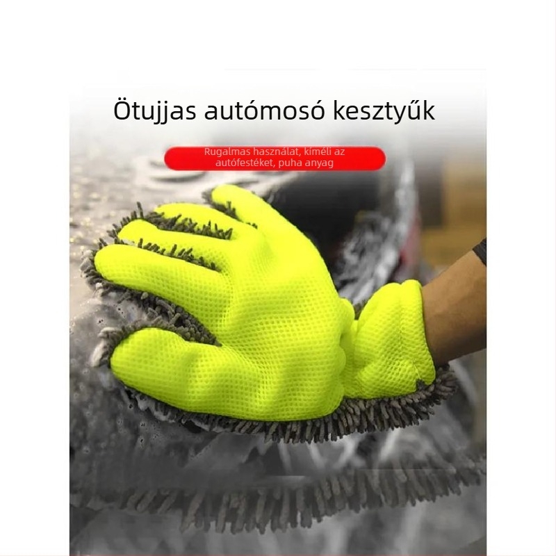 Ötujjas Chenille plüss autómosó kesztyű, vastag plüss, kíméletes a fényezéshez, kerékagyak tisztítására.