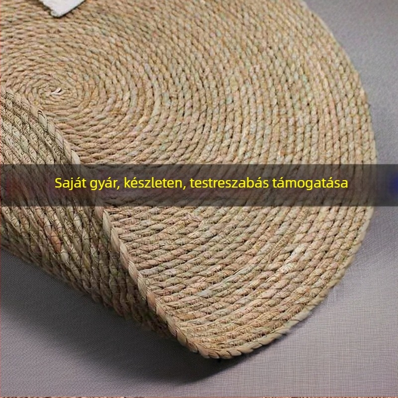 Kerek, természetes szalma szőnyeg cattail zsinórral – padlómatrac üzletdekorációhoz és macskakarcoláshoz