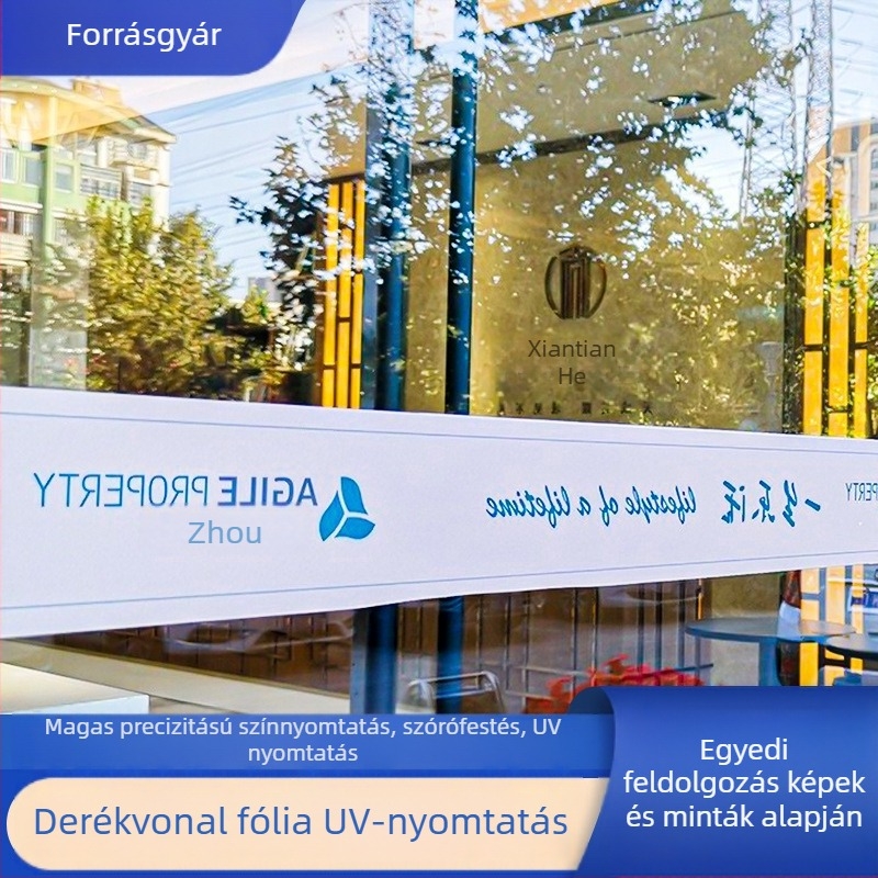 PVC fólia irodai üvegajtókhoz, matt átlátszó felülettel, öntapadós, UV nyomtatás, személyre szabható mintázat, márka Xing huinan, alkalmas nappalira, hálószobára és kereskedelmi helyiségekre