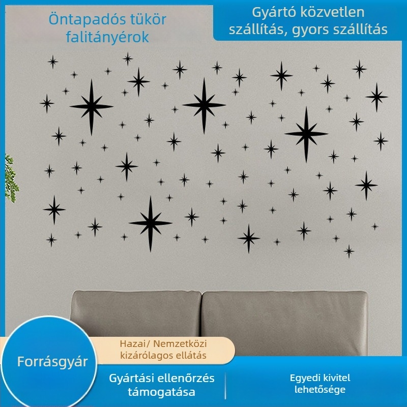 Tükrös akril csillag mennyezeti matrica, 5 darabos készlet, öntapadós dekoratív falidísz, modern minimalista stílus