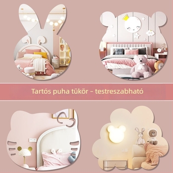 Akril falitükör matrica, öntapadó, gyerekeknek szánt karikatúra stílusú, különleges alakú, fürdőszobai dekoráció