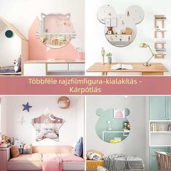 Akril falitükör matrica, öntapadó, gyerekeknek szánt karikatúra stílusú, különleges alakú, fürdőszobai dekoráció