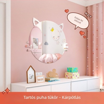Akril falitükör matrica, öntapadó, gyerekeknek szánt karikatúra stílusú, különleges alakú, fürdőszobai dekoráció