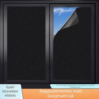 Fürdőszobai üvegfólia statikus tapadás nélküli, fekete matt, átláthatatlan, levélmintás, közepes méret
