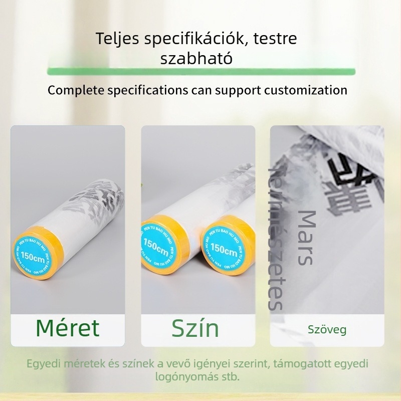 Gardrób maszkoló fólia bútorfestéshez, por elleni védőfólia, testreszabható vastagság, szélesség és hossz méretezés, PE fólia japán papírral, magas viszkozitású ragasztó