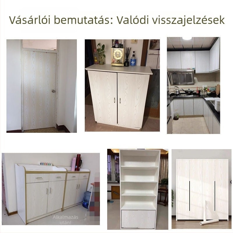 Bútorfelújításhoz öntapadós tapéta fa mintázat — PVC, csíkos minta, kínai stílus, nappali