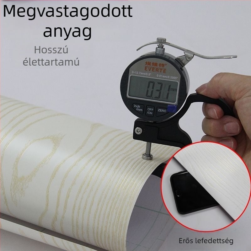 Bútorfelújításhoz öntapadós tapéta fa mintázat — PVC, csíkos minta, kínai stílus, nappali