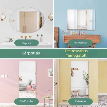Ováli önragasztó falitükör, akrilból, teljes testet mutató, vízálló, fürdőszobába és hálószobába