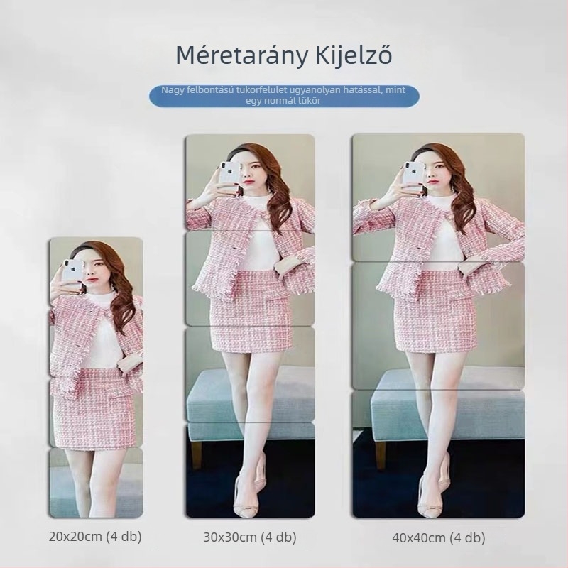 Ováli önragasztó falitükör, akrilból, teljes testet mutató, vízálló, fürdőszobába és hálószobába