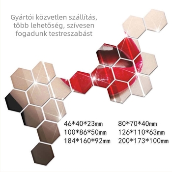 Hatszögletű akril tükrös falidísz – öntapadós DIY készlet nappalira, hálószobára és előszobára – kombinált típusú 3D falidekor