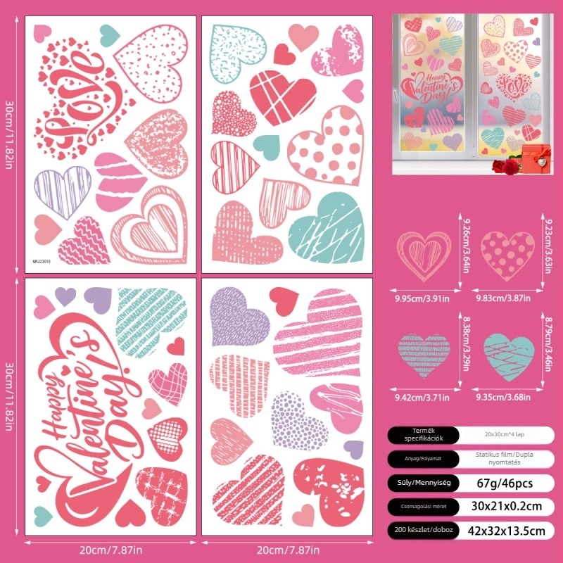 Szív alakú PVC faliképek – 4 darabos készlet, dekoratív faliképek, tükör-stílus (PVC; Heart shape; 4 pieces; Decorative wall stickers; Mirror style)