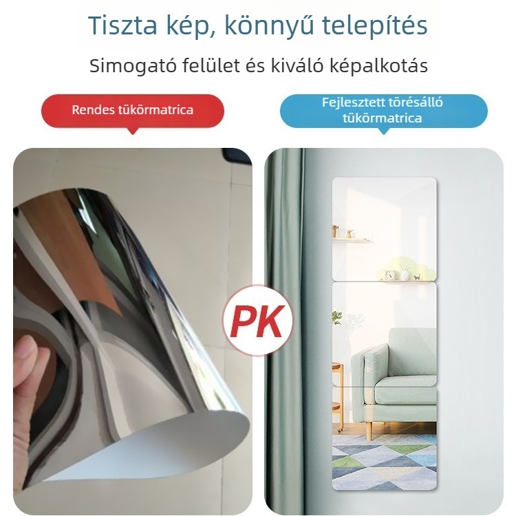 Akril falra ragasztott tükör — egyszerű stílus, HD tükröződés, alkalmas nappalira, hálószobára, dolgozószobára, fürdőszobára, bejáratra és kereskedelmi helyekre