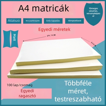 A4 öntapadós címkepapír, írható és nyomtatható, méret 210 x 297 mm