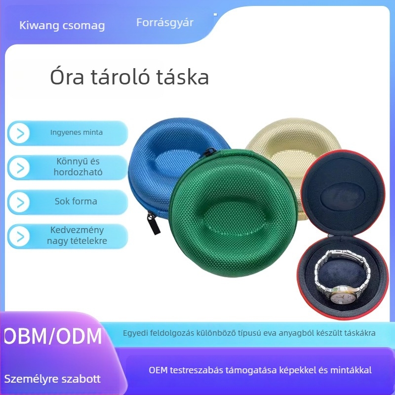 Qiwang EVA Óra Tároló Doboz – Hordozható kör alakú kemény tok, Egyedi gyártású, Modell 686, Varrás + Hőpréselés, Ékszerek csomagolása