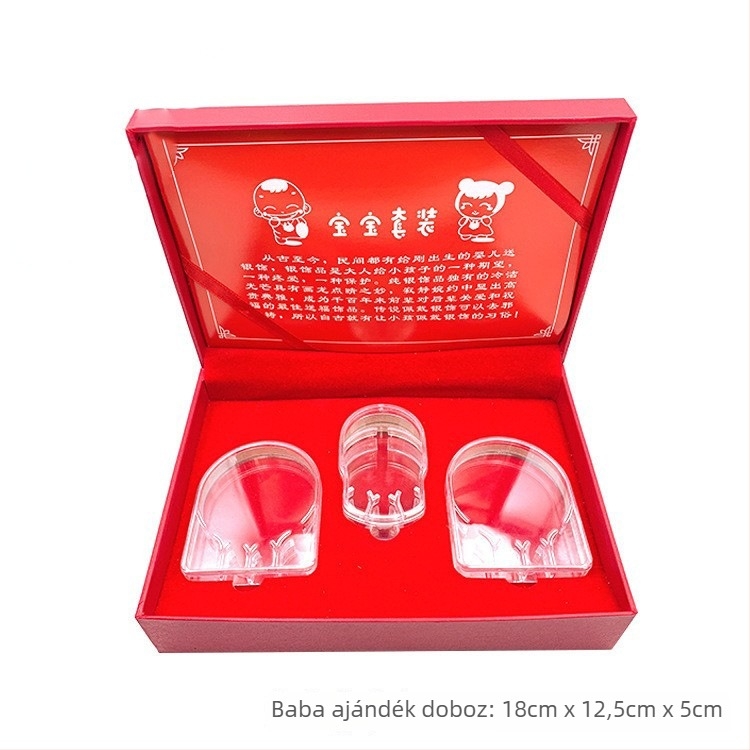 Csecsemő születésének ezüst emlék készlete – akril karkötő doboz és ékszerdoboz