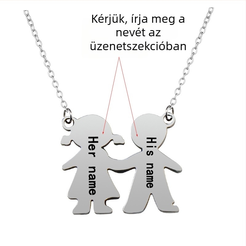 Párok számára geometriás ötvözet medálos nyaklánc, lézeres felülettel, keresztlánccal, hossz 21–50 cm